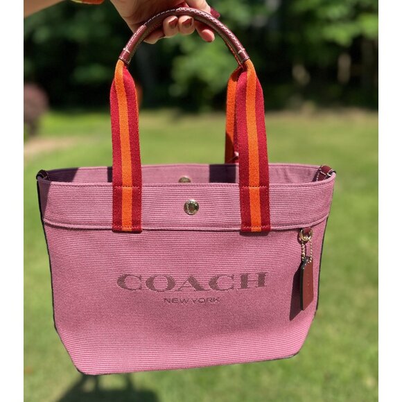 COACH Small Canvas And Smooth Leather Shoulder Tote Light Raspberry Multi Ck168 - Picture 2 of 16